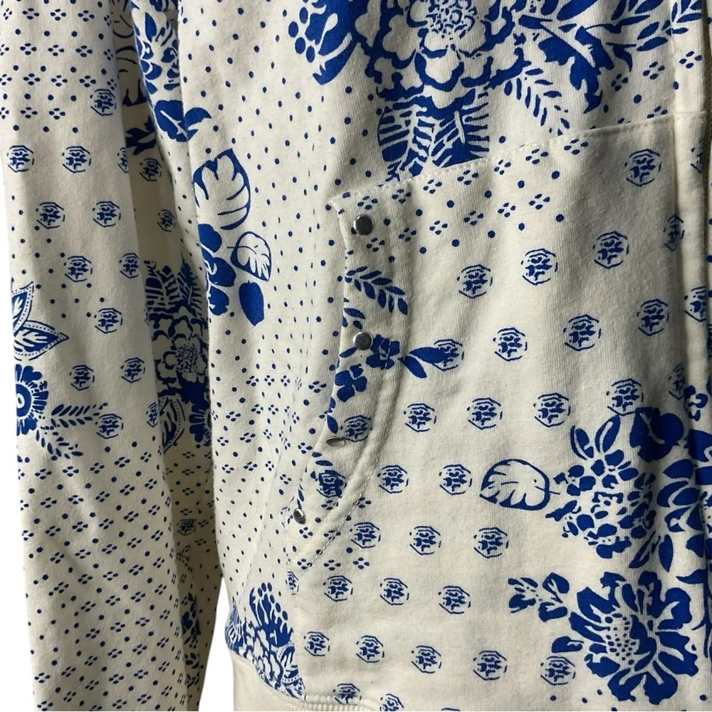 Reverse Blue White Floral Zip Hoodie Jacket Cottagecore Size L - Picture 5 of 6